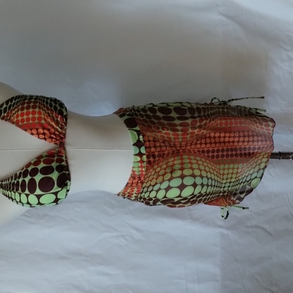 NWOT Shein psychedelic bikini with ruched skirt and head scarf Sz XL 3 PIECES! - Picture 7 of 16